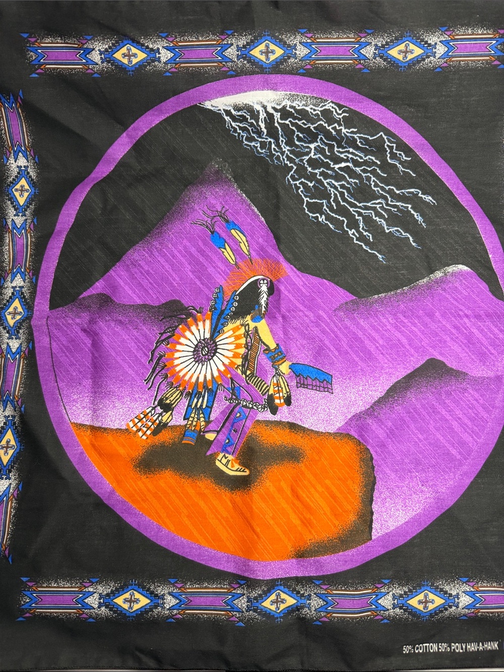 Vintage Hav-A-Hank Bandana, Native American Thunder. 1980s/90s